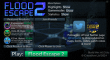 a screen shot of flood escape 2 with a twitter icon on it