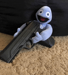 a stuffed animal is holding a sig sauer gun