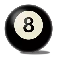 a black pool ball with a white circle and the number eight on it