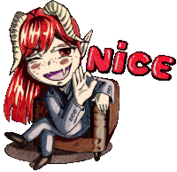 a cartoon drawing of a woman with horns and the word nice behind her