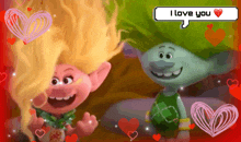 a troll says i love you in a pixelated speech bubble