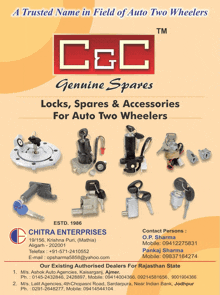 an advertisement for genuine spares for auto two wheelers