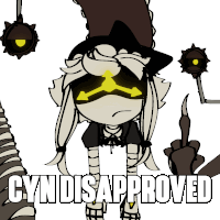 a drawing of a cartoon character with the words cyndis approved written below it