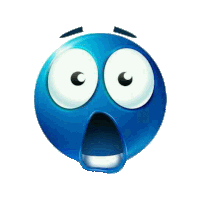 a blue smiley face with a surprised look on his face .