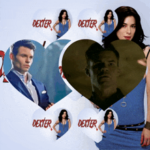 a poster for dexter shows a man and a woman in a heart shape