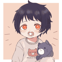 a drawing of a child wearing a shirt that says neko-c on it