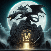 a poster for balon 168 with a dragon and a full moon