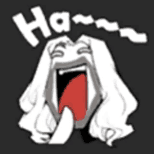 a cartoon of a woman laughing with her mouth open and the word ha written above her .