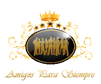 a logo for amigos para siempre with a gold crown