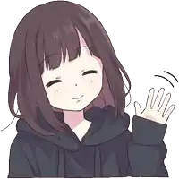 a drawing of a girl in a black hoodie waving her hand