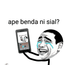 a cartoon of a man holding a cell phone with the words ape benda ni sial written on it