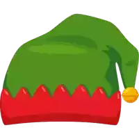 a green elf hat with a red trim and a bell