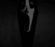 a black and white photo of a ghost with a screaming face in the dark .