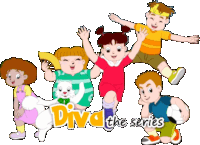 a group of kids are standing next to each other with diva the series written on the bottom