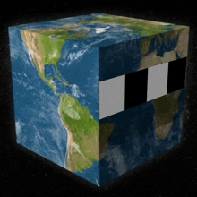 a 3d cube of the earth with a black and white stripe on it