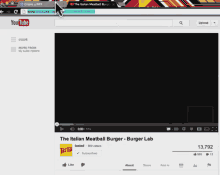 a youtube screen shows a video titled the italian meatball burger burger lab