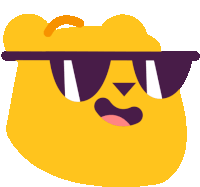 a yellow cartoon character wearing sunglasses with a pink tongue