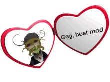 two heart shaped mirrors with a picture of a monster and the words " geg best mod "