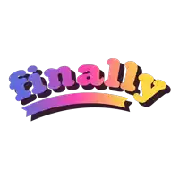 a rainbow colored logo that says finally