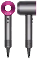 a dyson hair dryer with a purple handle