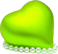 a green heart is surrounded by white pearls