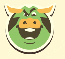 a cartoon drawing of a bull with horns and a smiley face