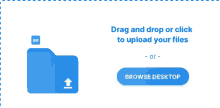 a blue folder with an arrow pointing up and a blue button that says browse desktop