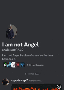 a black background with the words i am not angel written on it