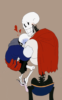 a drawing of a skeleton carrying another skeleton on his back