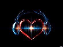 a heart made out of headphones on a black background