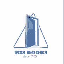 a logo for mis doors shows a blue door