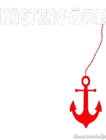 a red anchor is hanging from a red chain on a white background