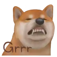 a drawing of a dog with its mouth open and the word grrrr written below it