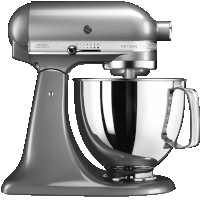 a kitchenaid artisan mixer with a stainless steel bowl