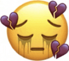 a crying emoji with purple hearts around it .