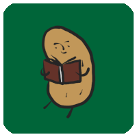 a cartoon of a potato reading a book