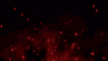 a bunch of red lights are flying in the air on a dark background .