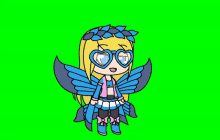 a cartoon girl wearing heart shaped glasses and wings