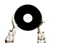 a person in a plaid shirt is holding a record with a white label