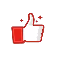 a red and white thumbs up sign with sparkles