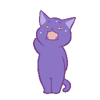 a cartoon drawing of a purple cat with a surprised look on his face