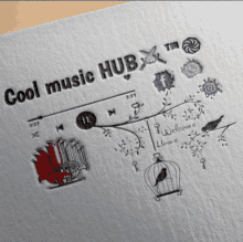 a paper that says cool music hub on top