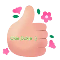 a thumbs up with the words okie dokie written on it