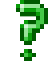 a green pixelated question mark with a plus sign on a white background .