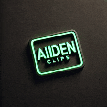 a neon sign that says aiden clips on a black surface