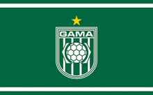 a green and white logo for gama with a soccer ball and star