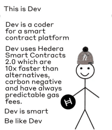 a stick figure with a hedera smart contract on his hat