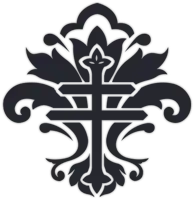 a black and white design with a cross in the middle