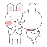 a cartoon of a rabbit kissing another rabbit on the cheek .