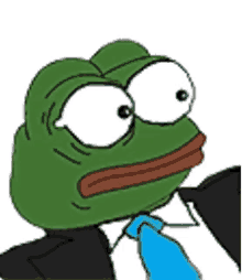 a cartoon frog wearing a suit and tie is looking at something .